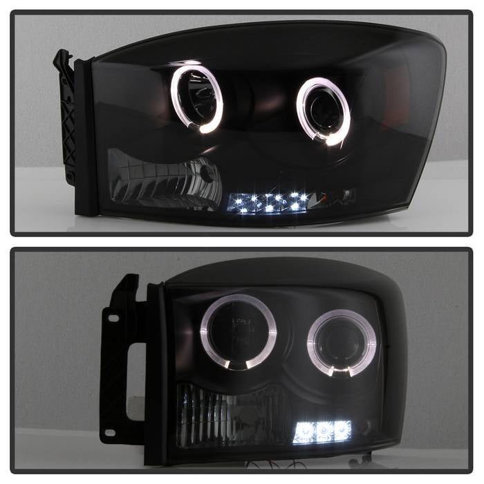 Dodge Ram 1500 06-08 / Ram 2500/3500 06-09 Projector Headlights - LED Halo - Black Smoke