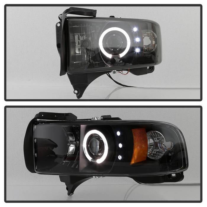 Dodge Ram 1500 94-01 / Ram 2500/3500 94-02 / 99-01 Ram Sport - Projector Headlights - LED Halo - Black Smoke
