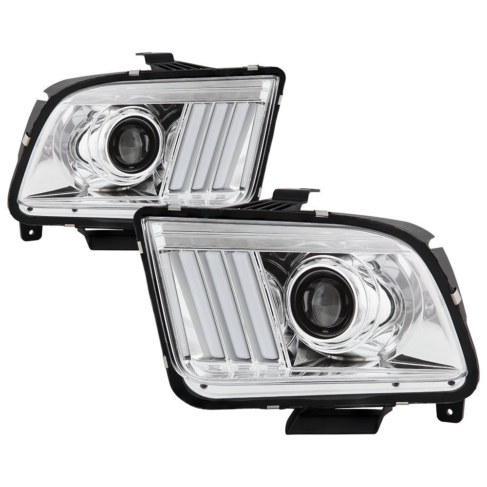 Ford Mustang 2005-2008 Projector Headlights - DRL LED - Chrome