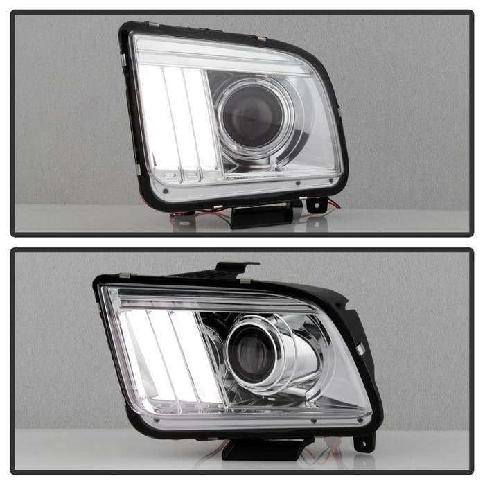 Ford Mustang 2005-2008 Projector Headlights - DRL LED - Chrome