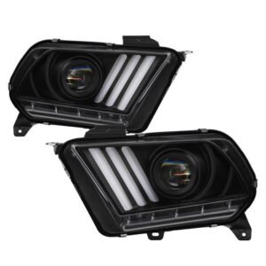 Ford Mustang 2013-2014 Projector Headlights - Sequential Turn Signal - Black - Image 1