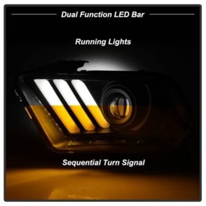 Ford Mustang 2013-2014 Projector Headlights - Sequential Turn Signal - Black - Image 6