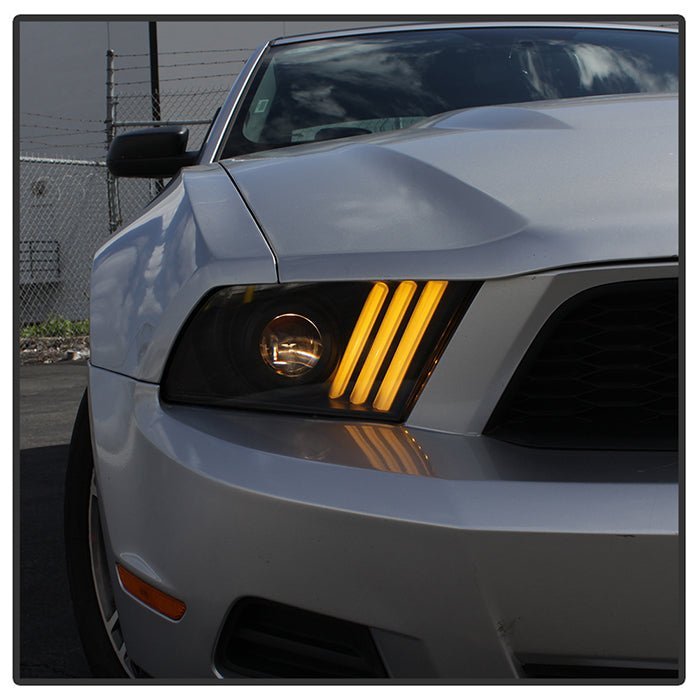 Ford Mustang 2010-2014 Projector Headlights - LED Sequential Turn Signals - Black