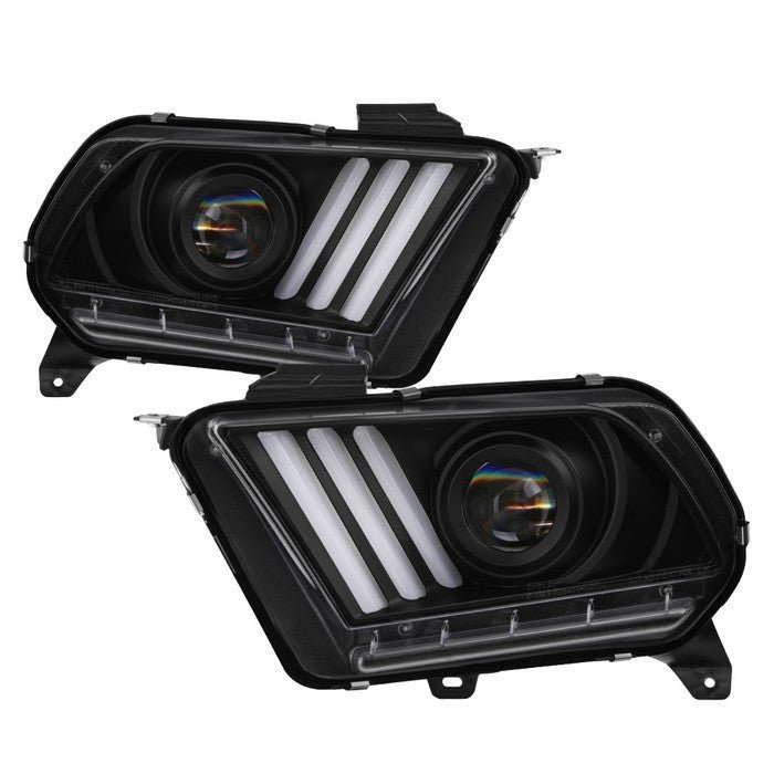 Ford Mustang 2010-2012 Projector Headlights - LED Sequential Turn Signals - Black
