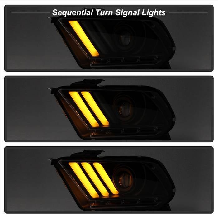 Ford Mustang 2010-2012 Projector Headlights - LED Sequential Turn Signals - Black