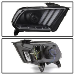 Ford Mustang 2010-2012 Projector Headlights - LED Sequential Turn Signals - Black - Image 2