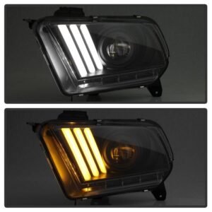 Ford Mustang 2010-2012 Projector Headlights - LED Sequential Turn Signals - Black - Image 8