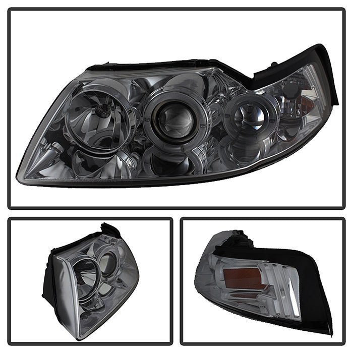 Ford Mustang 99-04 Projector Headlights - LED Halo - Smoke