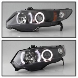 Honda Civic 06-08 2Dr Projector Headlights- Black - Image 8