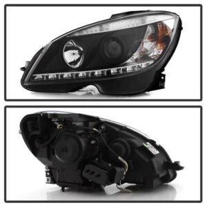 Mercedes Benz C-Class 08-11 Projector Headlights - Black - Image 2