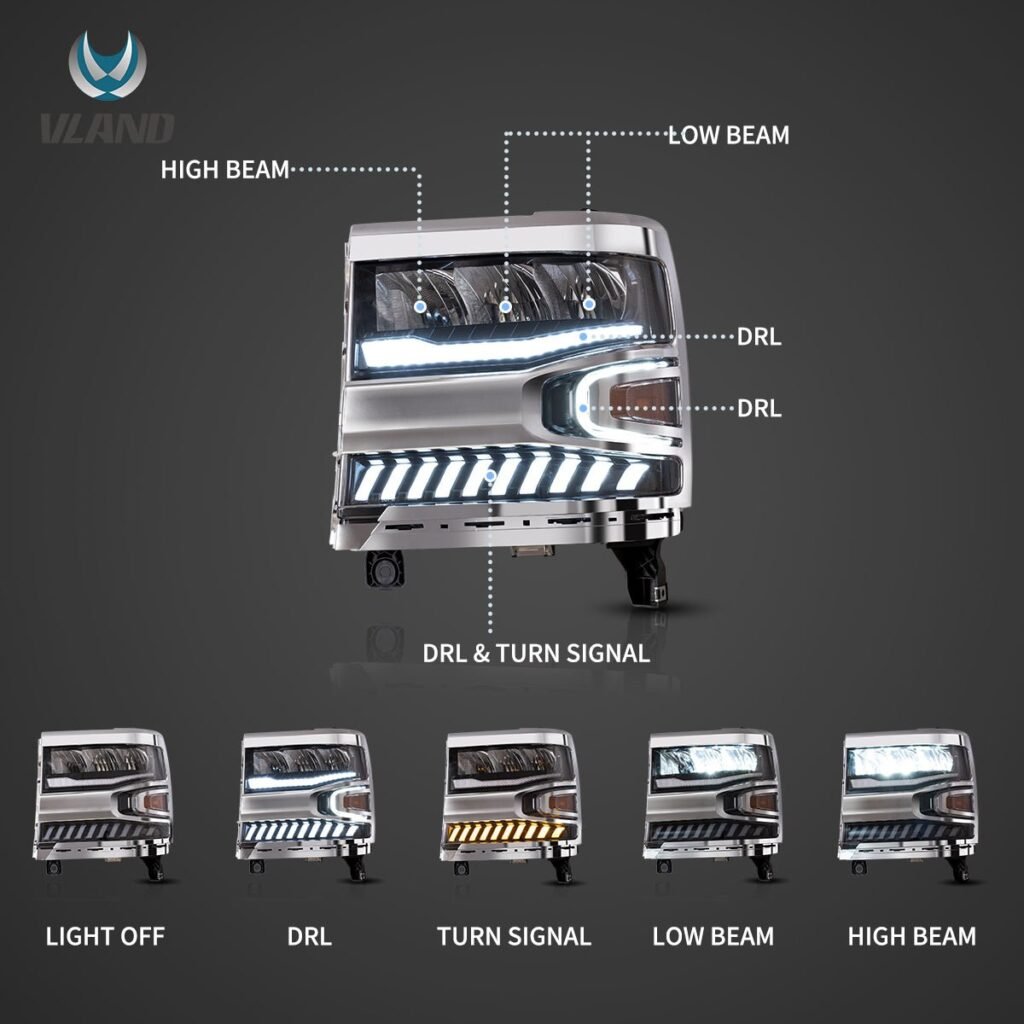 16-18 Chevrolet Silverado 1500 4th Gen Facelift Vland LED Reflection Bowl Headlights Chrome