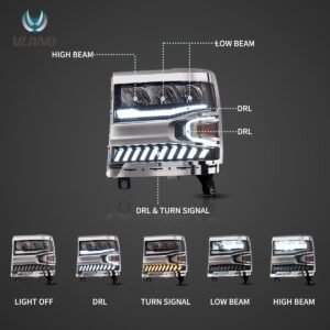 16-18 Chevrolet Silverado 1500 4th Gen Facelift Vland LED Reflection Bowl Headlights Chrome - Image 5