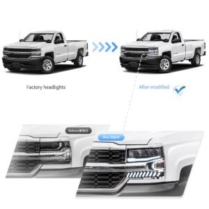 16-18 Chevrolet Silverado 1500 4th Gen Facelift Vland LED Reflection Bowl Headlights Chrome - Image 7