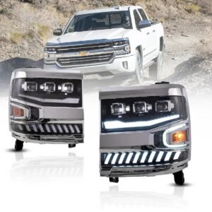 16-18 Chevrolet Silverado 1500 4th Gen Facelift Vland LED Dual Beam Projector Headlights Black - Image 1