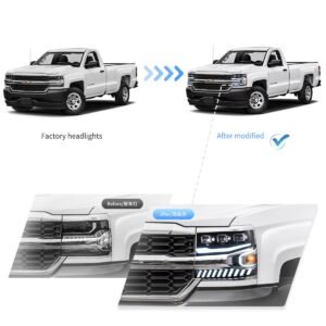16-18 Chevrolet Silverado 1500 4th Gen Facelift Vland LED Dual Beam Projector Headlights Black - Image 7