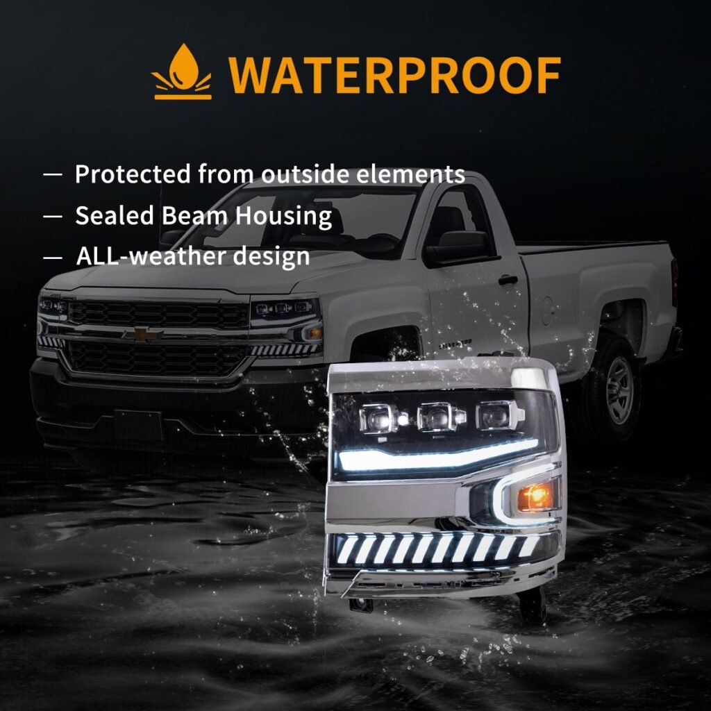 16-18 Chevrolet Silverado 1500 4th Gen Facelift Vland LED Dual Beam Projector Headlights Black