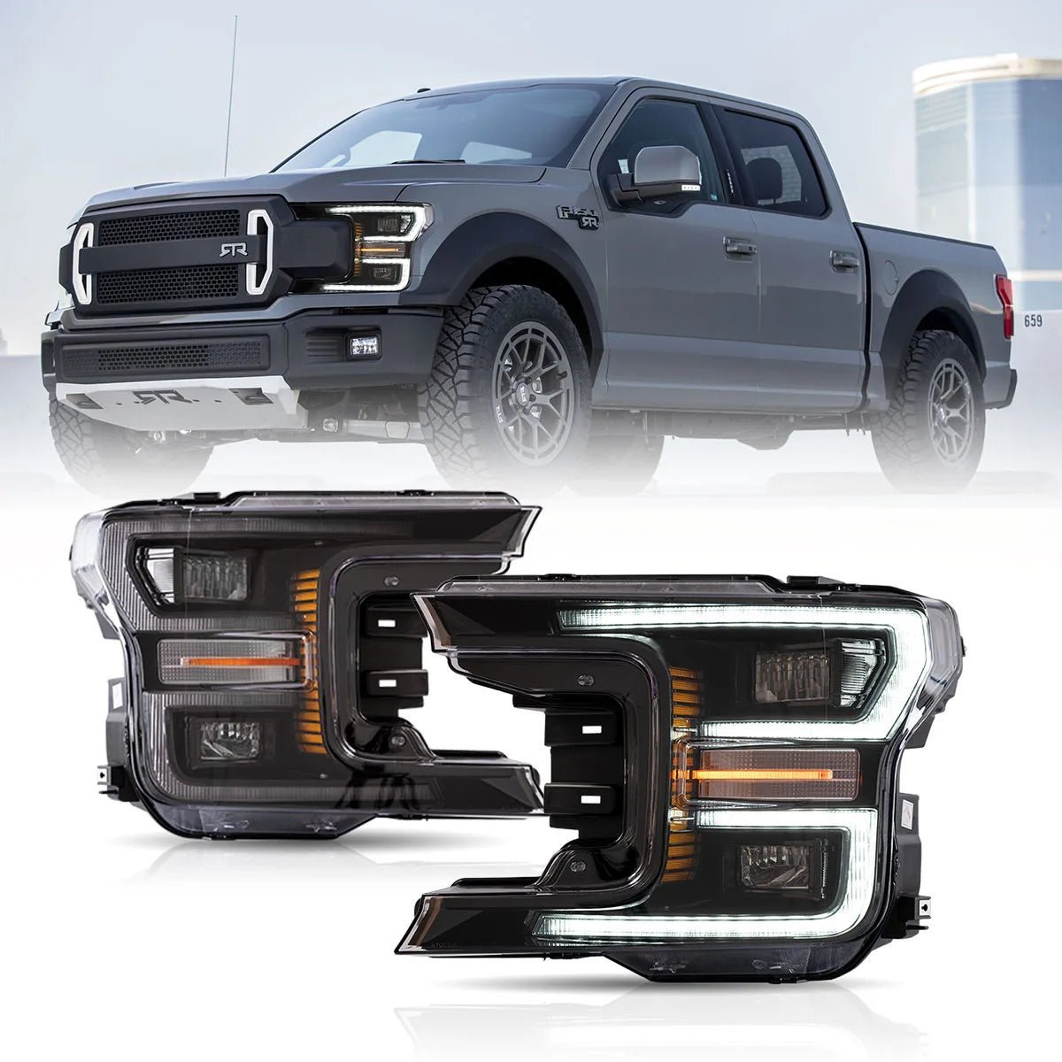 18-20 Ford F150 13th Gen Vland LED Dual Beam Projector HeadLights With Start Up Animation Black - Image 1