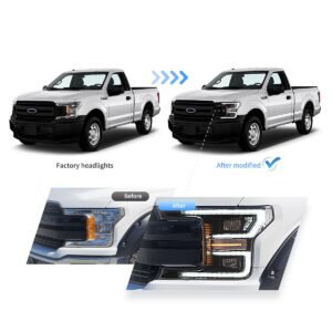 18-20 Ford F150 13th Gen Vland LED Dual Beam Projector HeadLights With Start Up Animation Black - Image 10