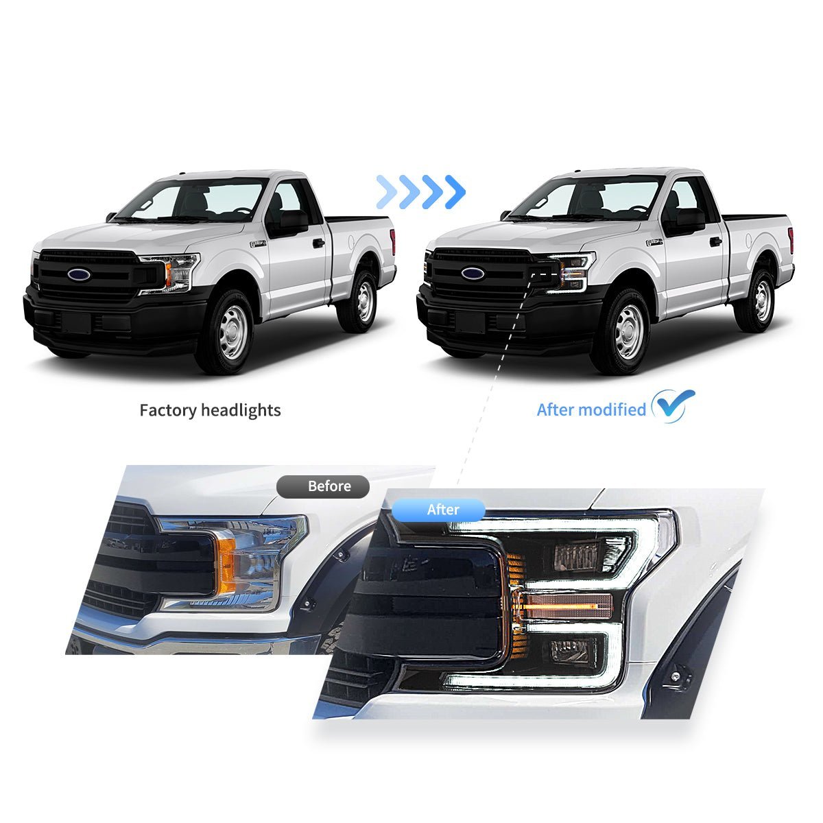 18-20 Ford F150 13th Gen Vland LED Dual Beam Projector HeadLights With Start Up Animation Black - Image 10