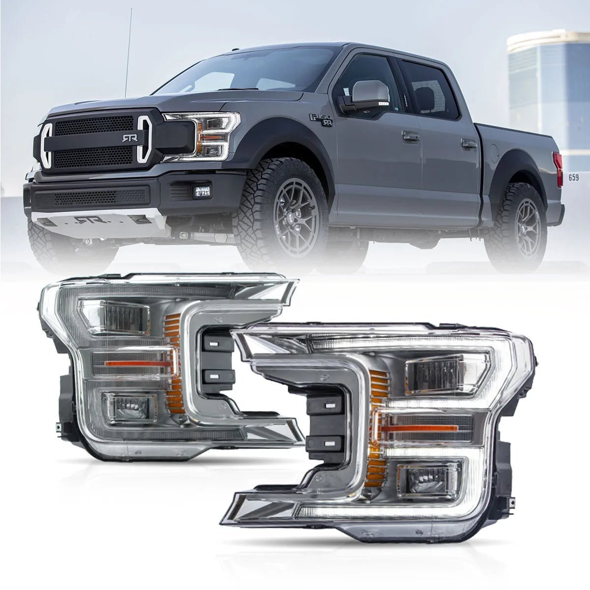 18-20 Ford F150 13th Gen Vland LED Dual Beam Projector HeadLights With Start Up Animation Black - Image 2