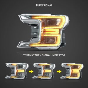 18-20 Ford F150 13th Gen Vland LED Dual Beam Projector HeadLights With Start Up Animation Black - Image 5