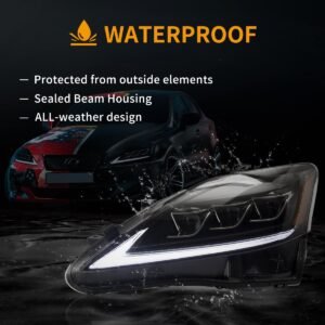 06-12 Lexus IS250/IS250C/IS350/IS220d & 08-14 ISF(XE20) Vland Matrix Projector Headlights Black - Image 10