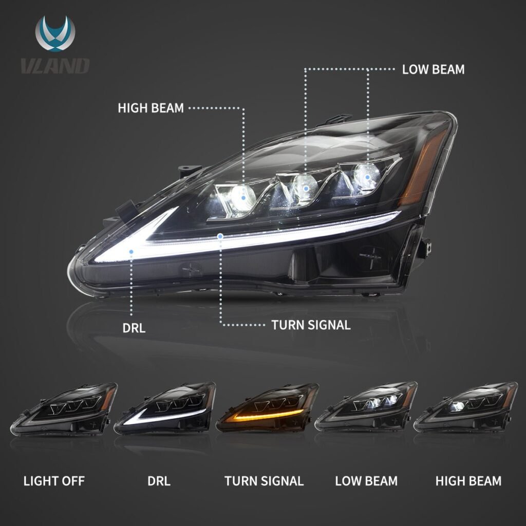 06-12 Lexus IS250/IS250C/IS350/IS220d & 08-14 ISF(XE20) Vland Matrix Projector Headlights Black