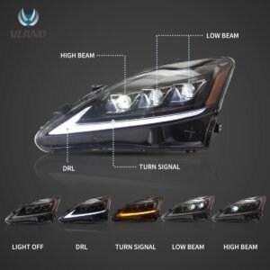 06-12 Lexus IS250/IS250C/IS350/IS220d & 08-14 ISF(XE20) Vland Matrix Projector Headlights Black - Image 7