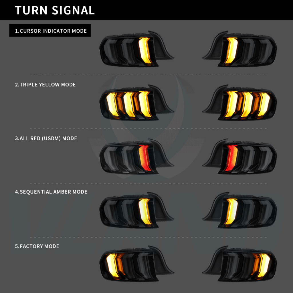15-22 Ford Mustang 6th Gen (S550) Vland LED Tail Lights with 5 modes Sequential Turn Signal
