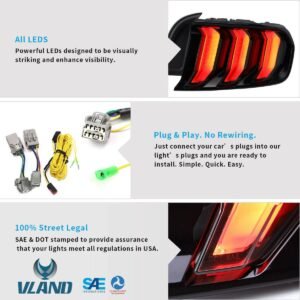 15-22 Ford Mustang 6th Gen (S550) Vland LED Tail Lights with 5 modes Sequential Turn Signal - Image 18