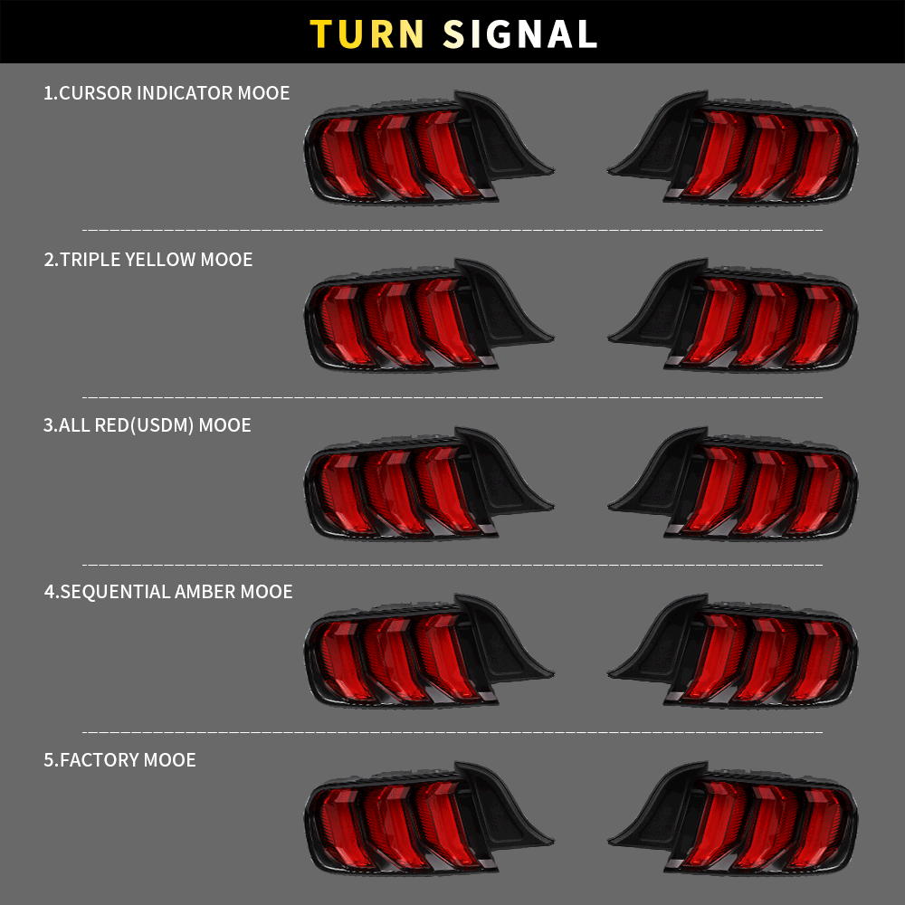 15-22 Ford Mustang 6th Gen (S550) Vland LED Tail Lights with 5 modes Sequential Turn Signal