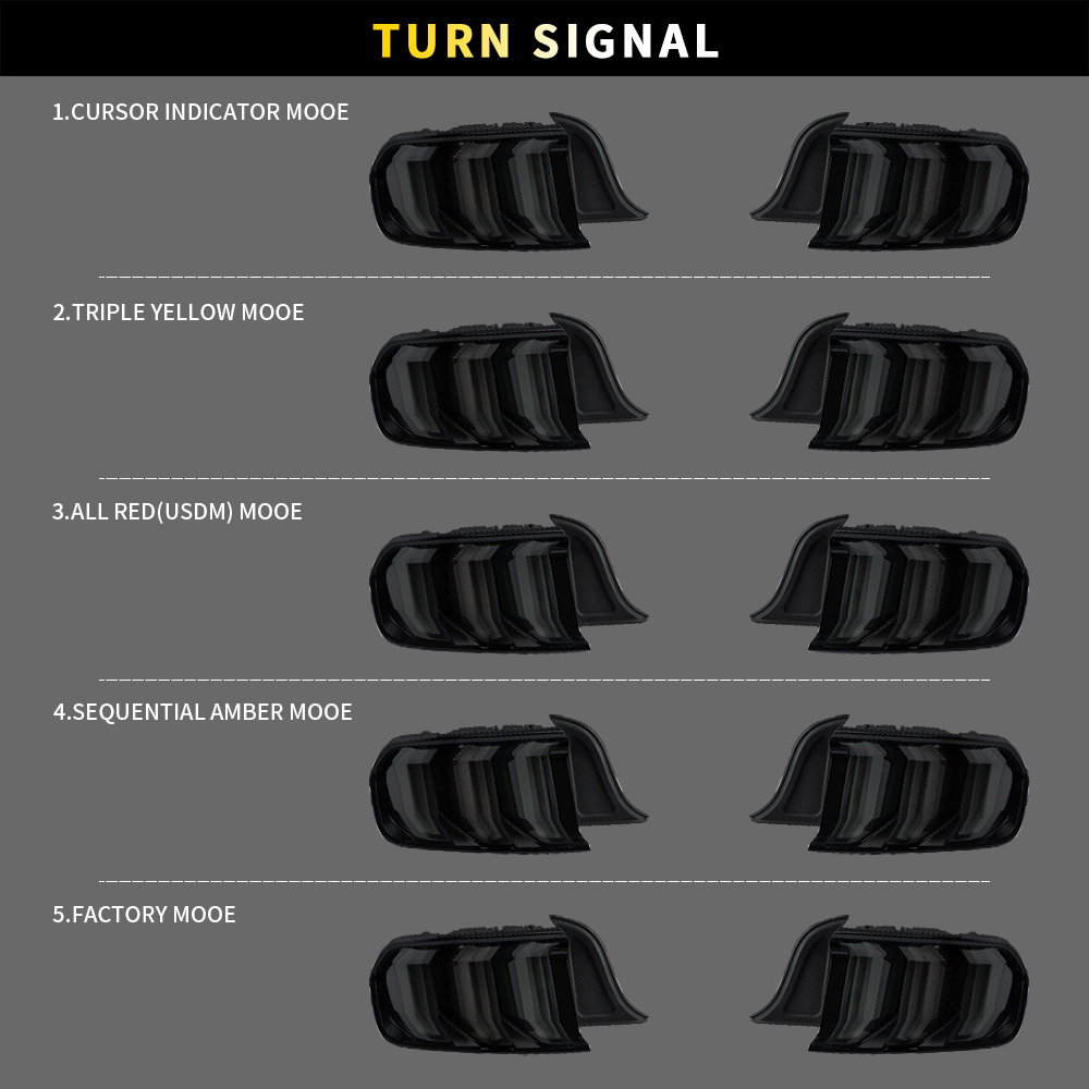 15-22 Ford Mustang 6th Gen (S550) Vland LED Tail Lights with 5 modes Sequential Turn Signal
