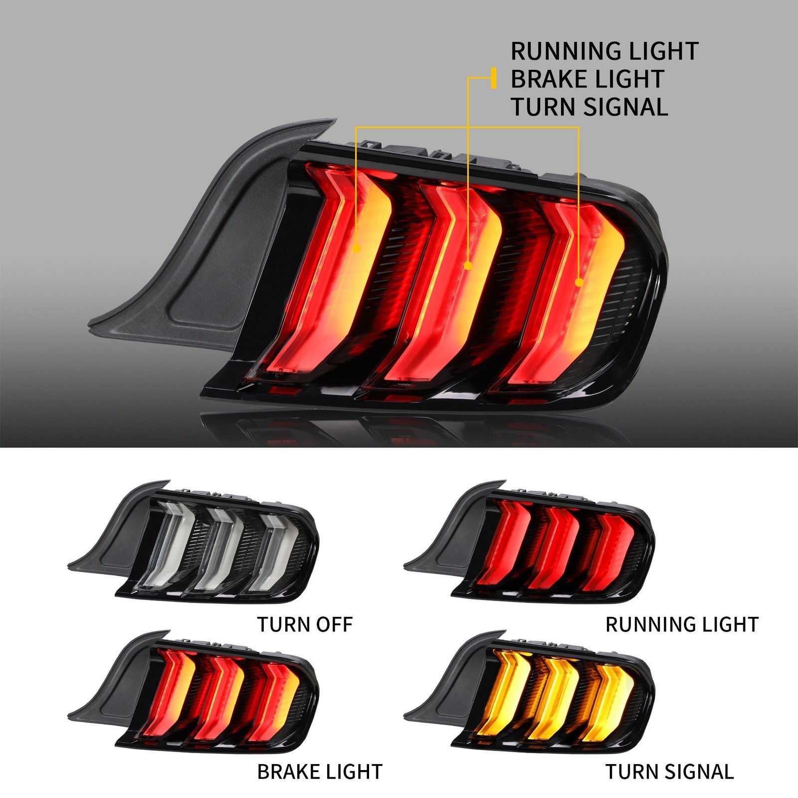 15-22 Ford Mustang 6th Gen (S550) Vland LED Tail Lights with 5 modes Sequential Turn Signal - Image 8