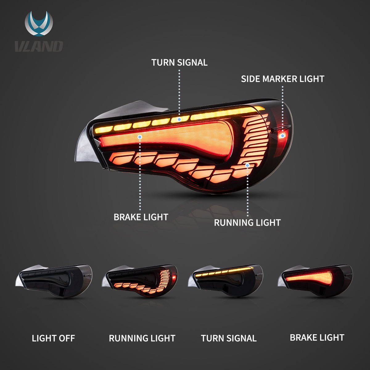 12-20 Toyota 86 GT86 FT86 13-20 Subaru BRZ 13-20 Scion FR-S Vland LED Tail Lights Sequential Turn Signal With Dynamic Welcome Lighting [Dragon Style] - Image 12