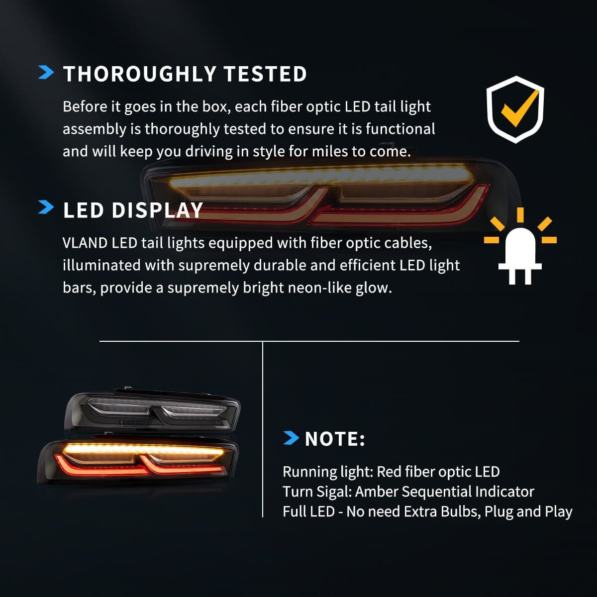 16-18 Chevrolet Camaro 6th Gen Vland LED Tail Lights With Sequential Turn Signal (Plug For US Models) - Image 15