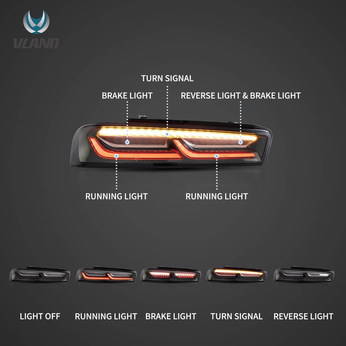 16-18 Chevrolet Camaro 6th Gen Vland LED Tail Lights With Sequential Turn Signal (Plug For US Models) - Image 9
