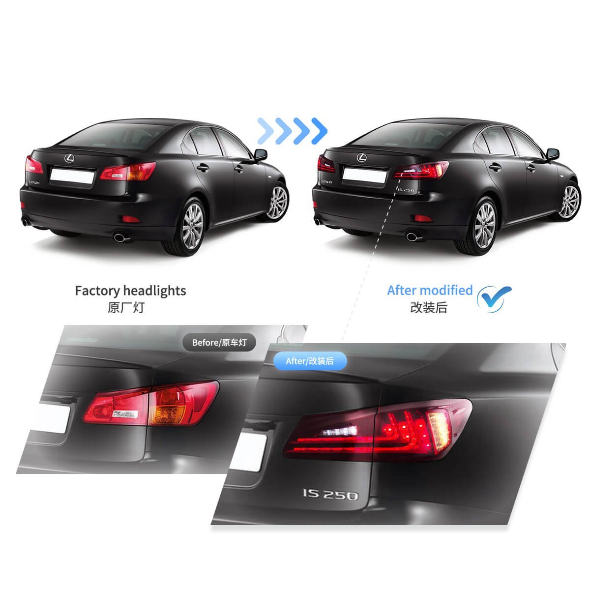 06-12 Lexus IS Series 2th Gen (XE20) Vland LED Tail Lights with Amber Turn Signal - Image 7