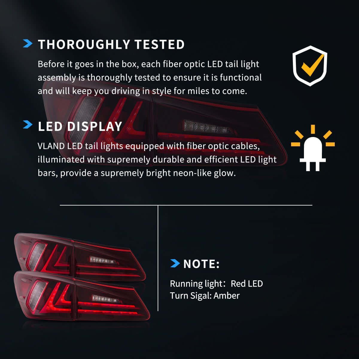 06-12 Lexus IS Series 2th Gen (XE20) Vland LED Tail Lights with Amber Turn Signal - Image 14