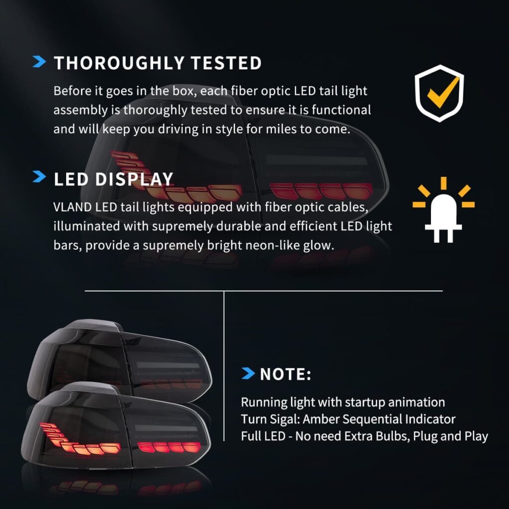 08-14 Volkswagen Golf 6th Gen Mk6 (5K) Hatchback Vland II OLED Tail Lights With Dynamic Welcome Lighting (GTS Style)