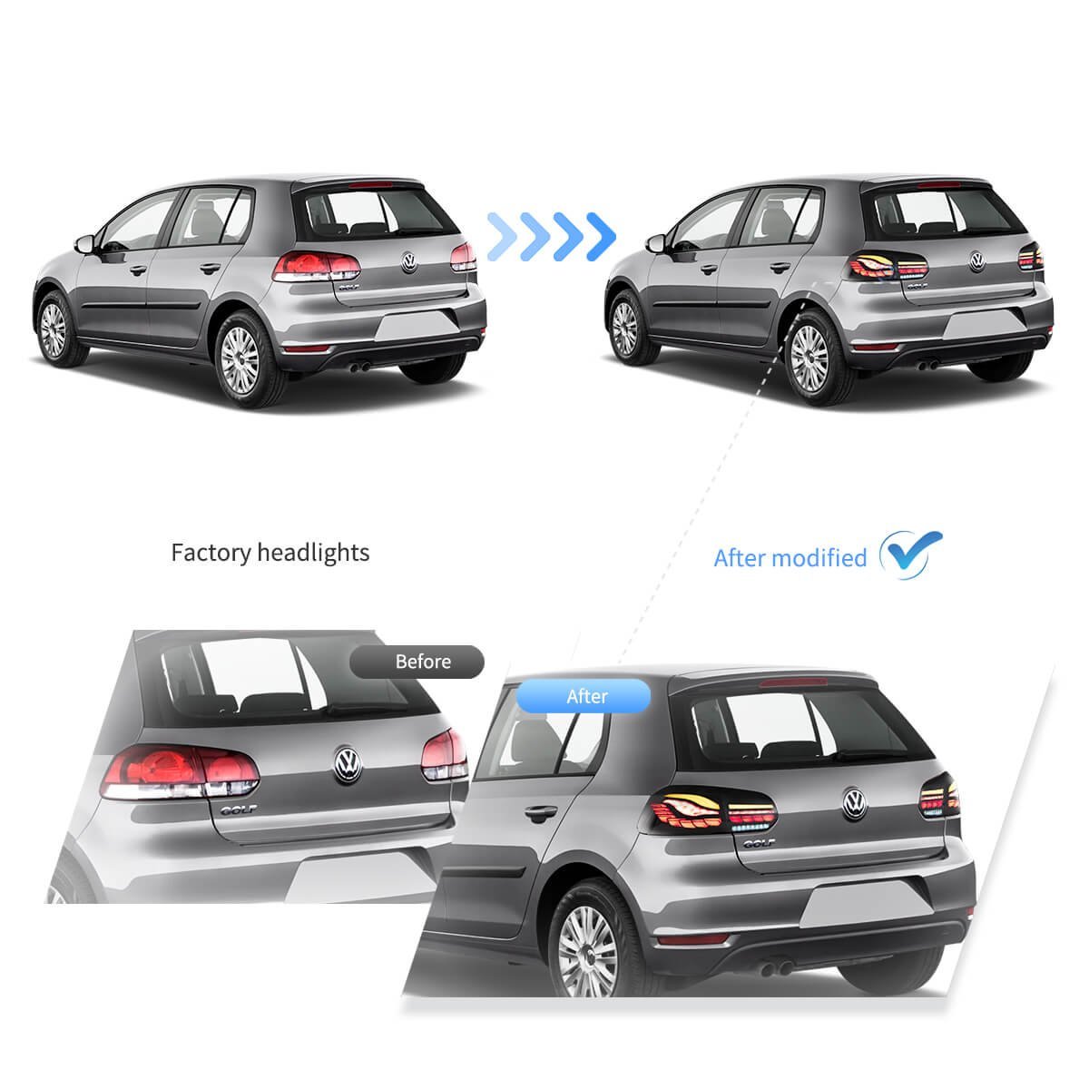 08-14 Volkswagen Golf 6th Gen Mk6 (5K) Hatchback Vland II OLED Tail Lights With Dynamic Welcome Lighting (GTS Style) - Image 9
