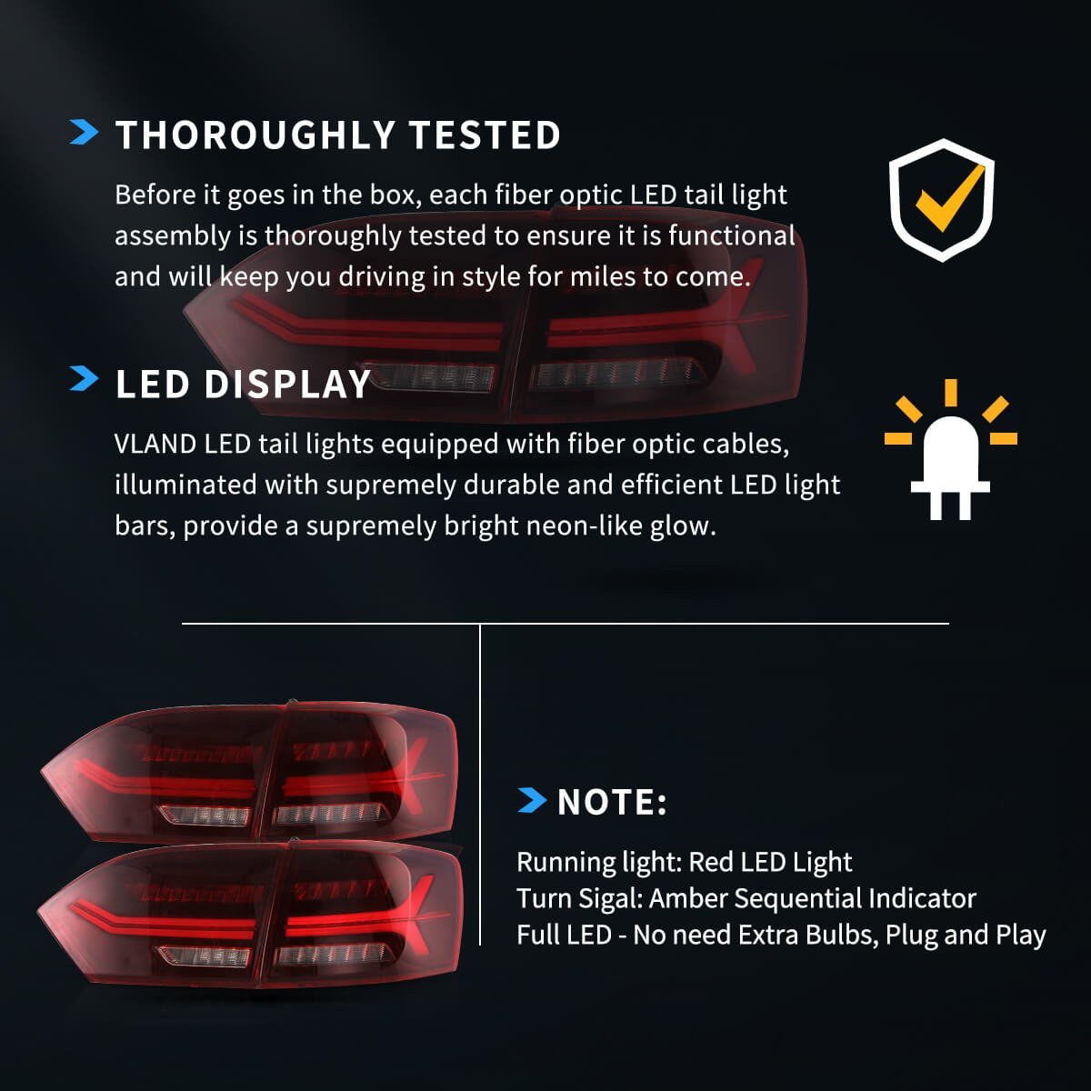 Vland Full LED 11-14 Volkswagen Jetta/Sagitar 6th Gen (A6) Tail Lights With Sequential Turn Signal - Image 12