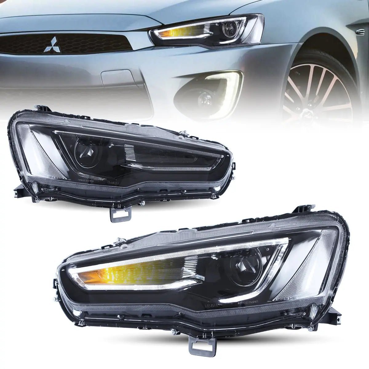 08-17 Mitsubishi Lancer 9th Gen Evo X GSR 10th Gen (CZ4A) Vland Dual Beam Projector Headlights with Demon Eyes Black - Image 4