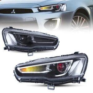 08-17 Mitsubishi Lancer 9th Gen Evo X GSR 10th Gen (CZ4A) Vland Dual Beam Projector Headlights with Demon Eyes Black - Image 9