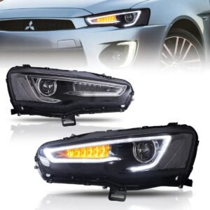 08-17 Mitsubishi Lancer 9th Gen Evo X GSR 10th Gen (CZ4A) Vland Dual Beam Projector Headlights with Demon Eyes Black - Image 8