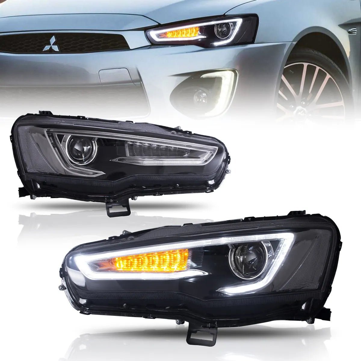 08-17 Mitsubishi Lancer 9th Gen Evo X GSR 10th Gen (CZ4A) Vland Dual Beam Projector Headlights with Demon Eyes Black - Image 8