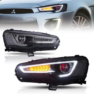 08-17 Mitsubishi Lancer 9th Gen Evo X GSR 10th Gen (CZ4A) Vland Dual Beam Projector Headlights with Demon Eyes Black - Image 6