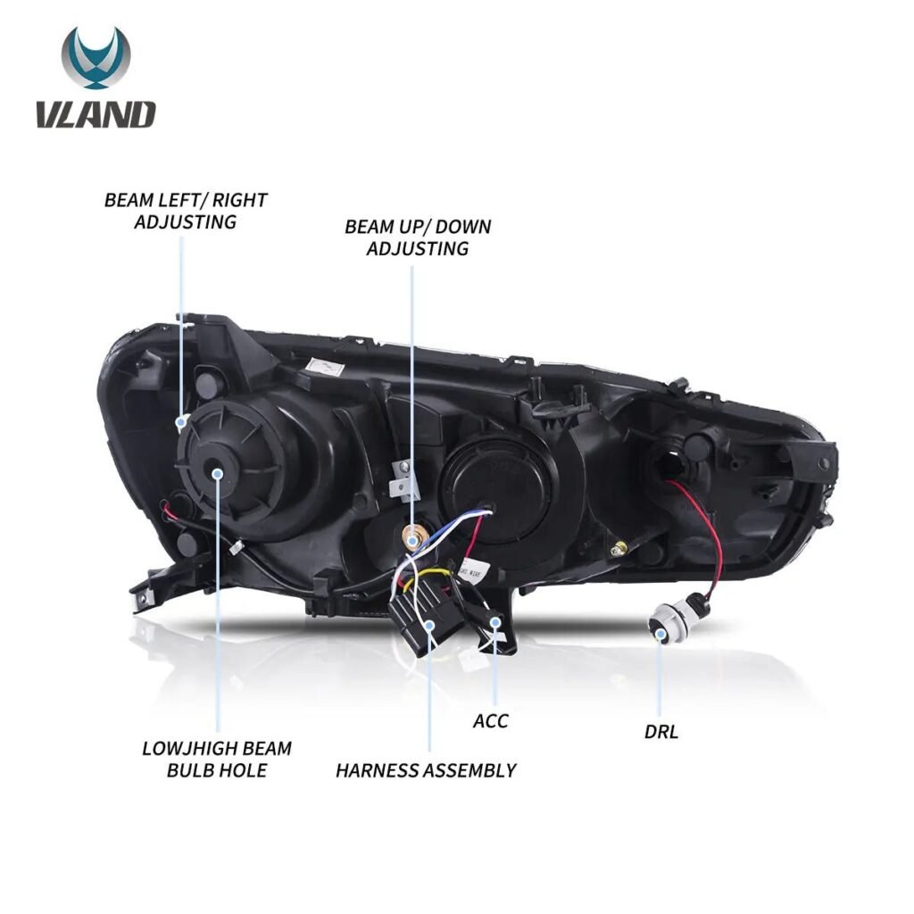 08-17 Mitsubishi Lancer 9th Gen Evo X GSR 10th Gen (CZ4A) Vland Dual Beam Projector Headlights with Demon Eyes Black