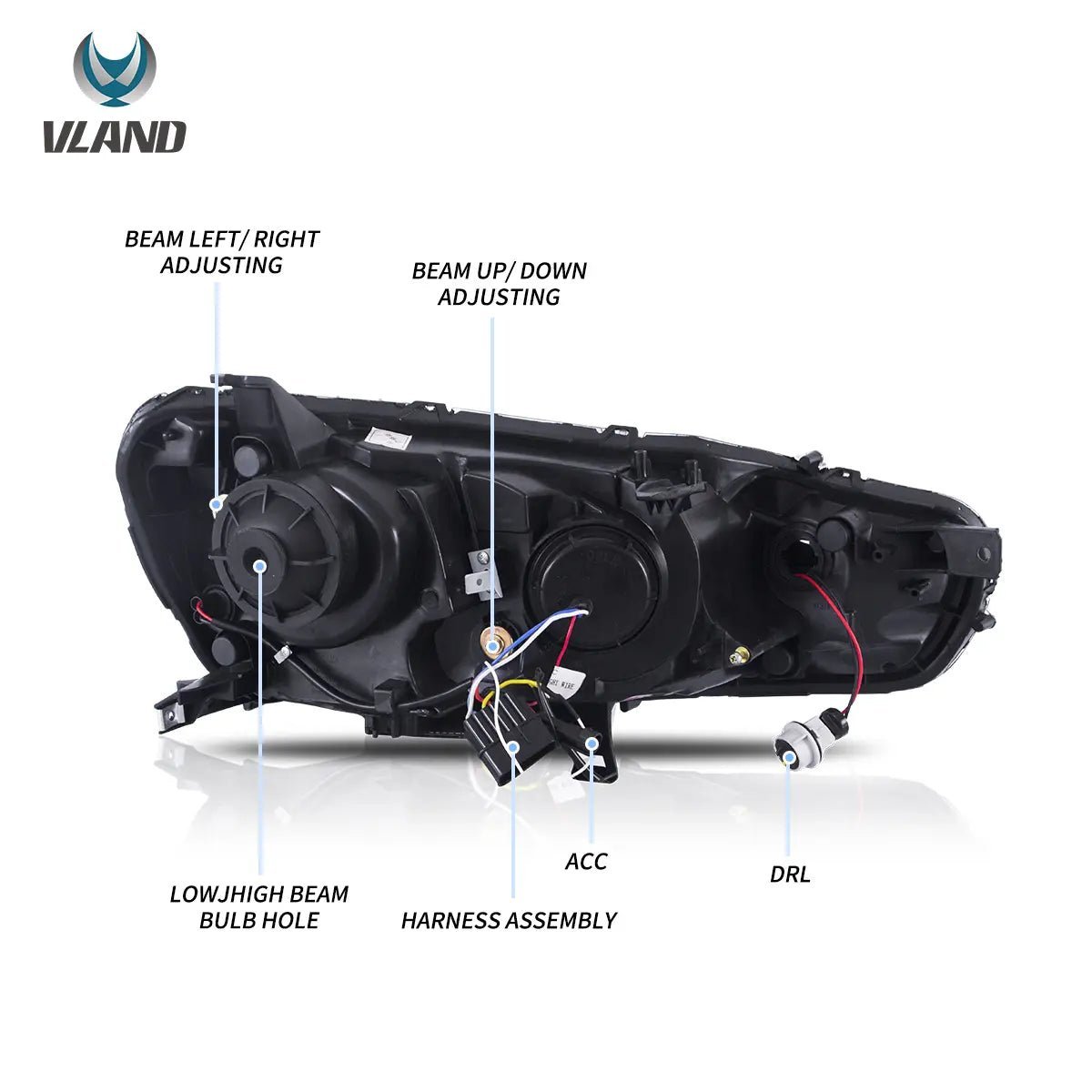 08-17 Mitsubishi Lancer 9th Gen Evo X GSR 10th Gen (CZ4A) Vland Dual Beam Projector Headlights with Demon Eyes Black - Image 14