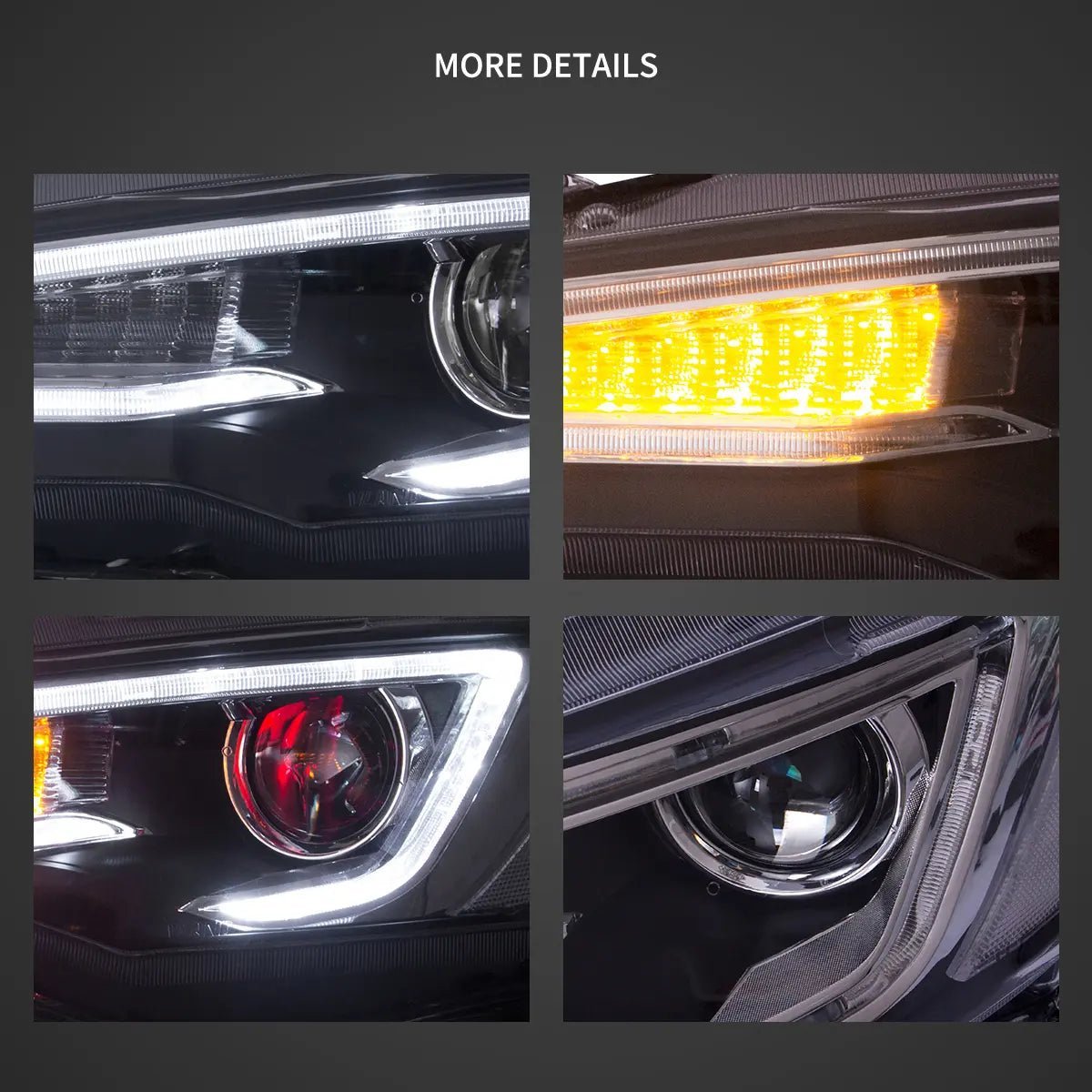 08-17 Mitsubishi Lancer 9th Gen Evo X GSR 10th Gen (CZ4A) Vland Dual Beam Projector Headlights with Demon Eyes Black - Image 11