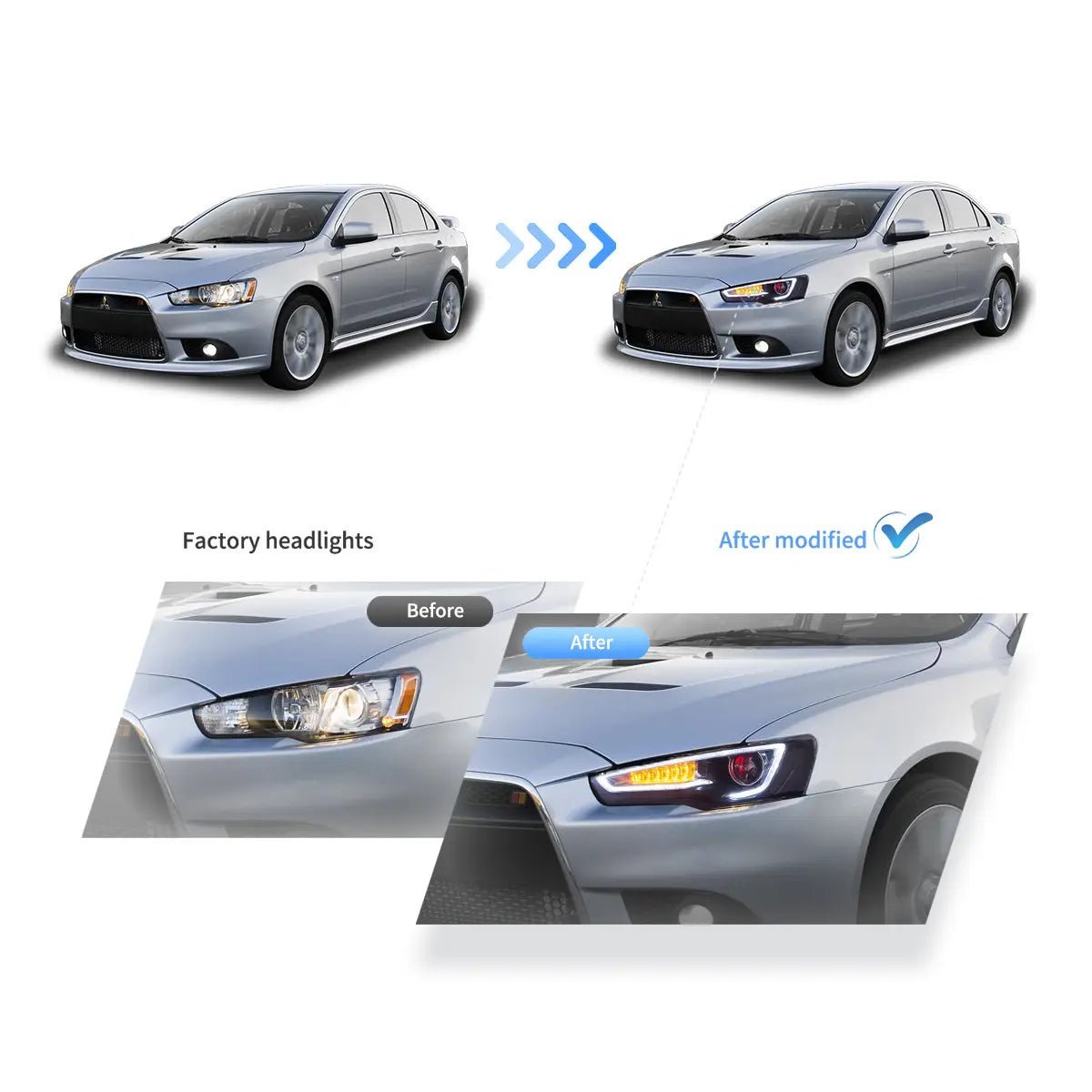 08-17 Mitsubishi Lancer 9th Gen Evo X GSR 10th Gen (CZ4A) Vland Dual Beam Projector Headlights with Demon Eyes Black - Image 15